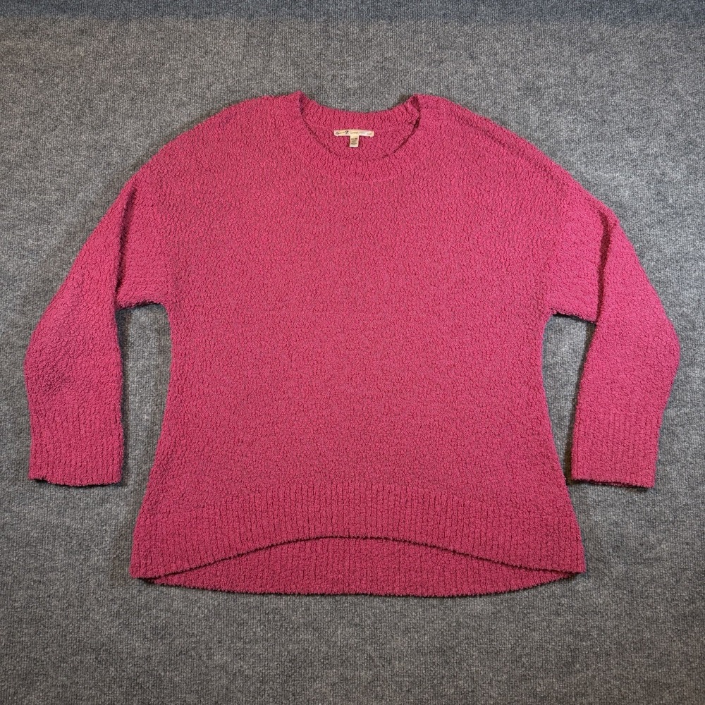 Seven7 Womens XXL Chenille Popcorn Sweater Round Neck Long Sleeve Pink